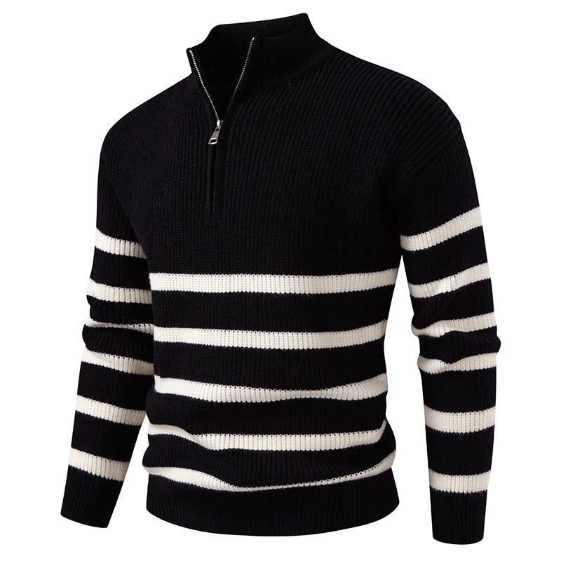 Men S Half Zip Stand Collar Knitted Sweater Long Sleeve Thick Autumn Winter