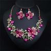 Европейский и американский цветочный набор ожерелье и серьги: Красочные украшения из кристаллов и драгоценных камней для вечерних платьев и свадебных банкетов
