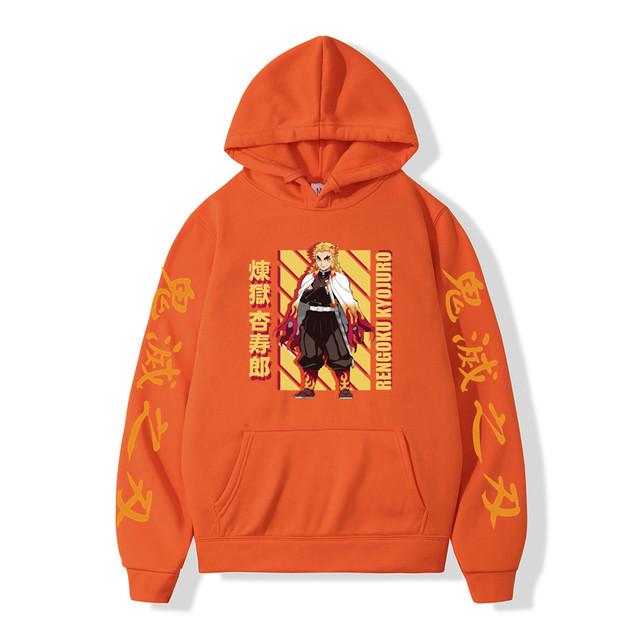 Japanese Anime Movie Demon Slayer Kimetsu No Yaiba Hoodies Men Fleece Cartoon Rengoku Graphic Streetwear Sweatshirts