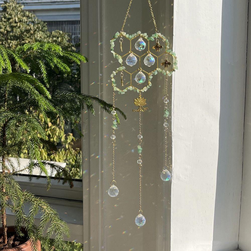 Natural Beehive Crystal Sun Catcher Hanging Wind Chimes Pendant  Bedroom Balcony Patio