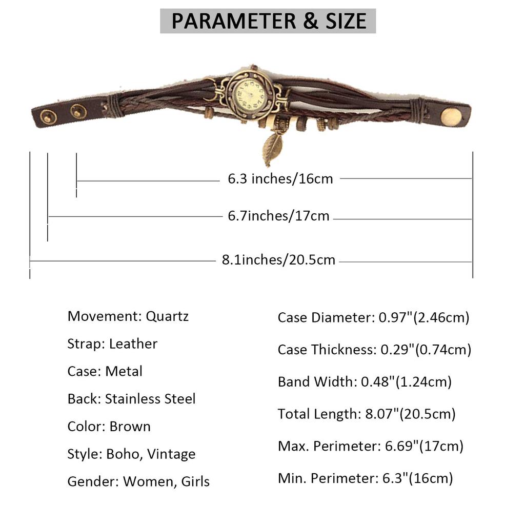 JewelryWe Watch Bracelet Leather Watch Antique Style Braided