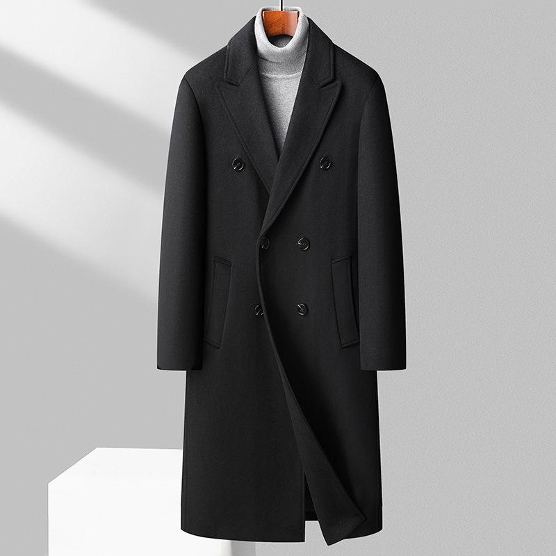 Осенне-зимнее мужское шерстяное пальто, длинное до колена, двубортное хлопковое утолщенное шерстяное пальто, тренчкот, мужское пальто