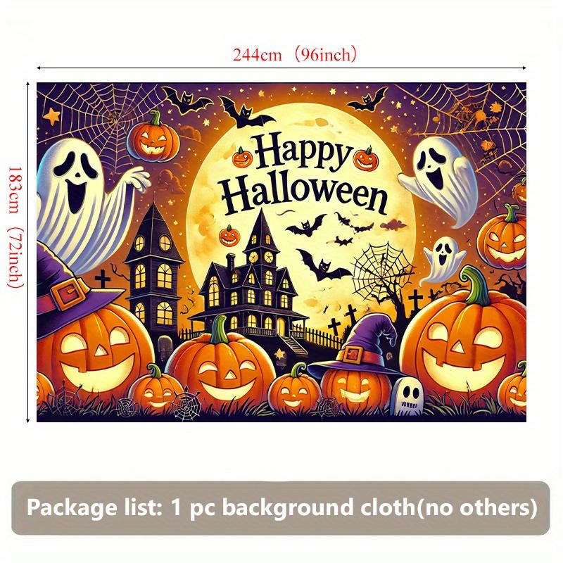 Happy Halloween banner - featuring ghosts pumpkins bats and haunted houses in terrifying polyester fabric