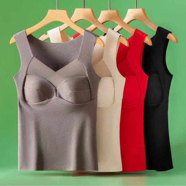 Women's German Velvet One-Piece Warm Vest Top with Built-in Bra for Autumn and Winter