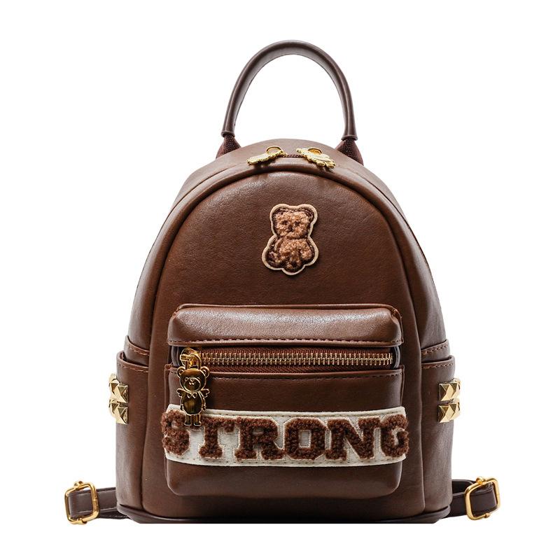 Super Cute Little Bear Badge Backpack, Mini Cute Girl Rivet Backpack, High Appearance Fashionable Small Backpack