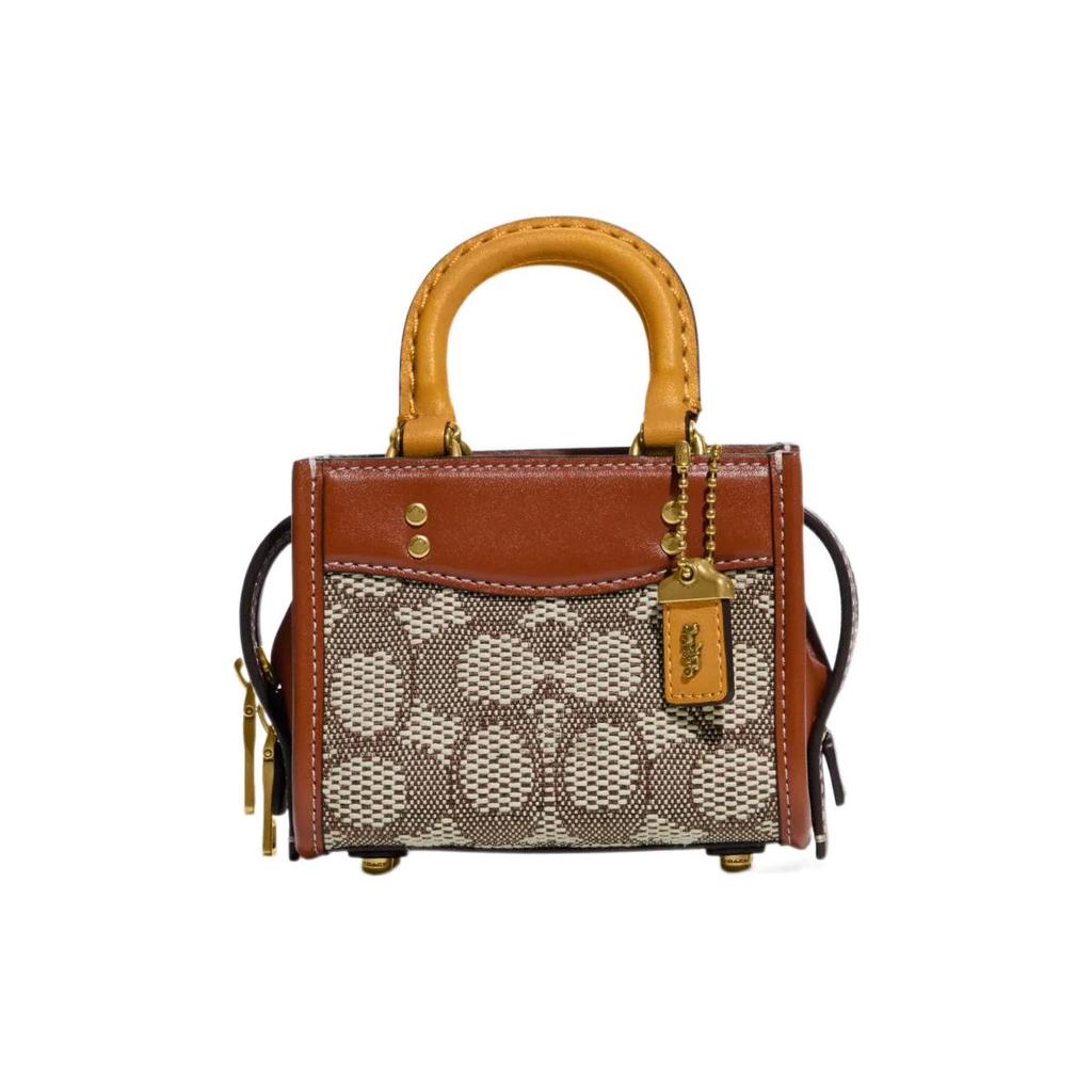 New COACH Rogue Jacquard Fabric With Leather Shoulder Bag Crossbody Bag Handbags Mini Women's Brown CC515-B4TA7