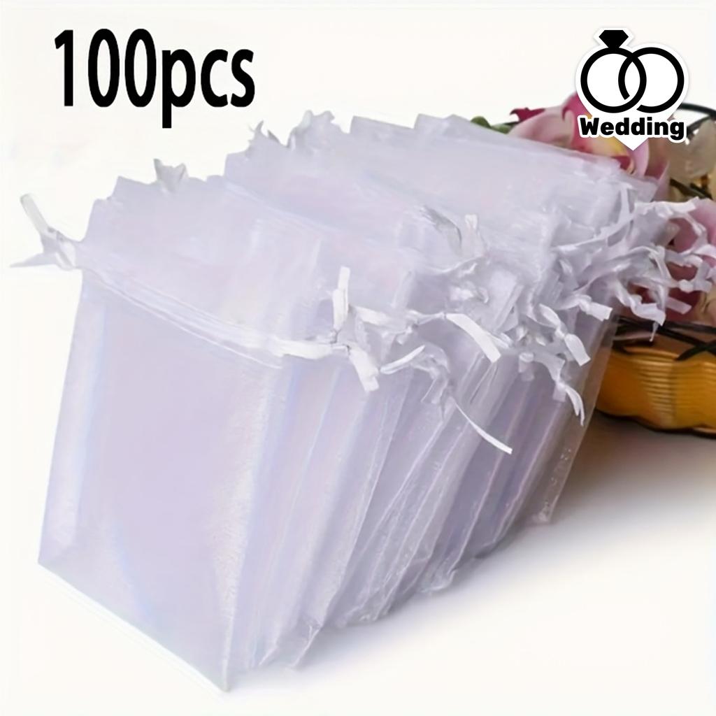 100 шт. Прозрачный подарочный мешок-кулиска из органзы, подходит для свадебных подарков, подарков на вечеринку, ювелирных изделий, конфет, декораций, свадебный подарочный мешок
