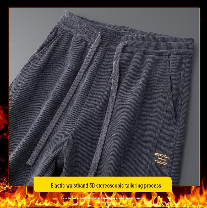 Мужские вельветовые спортивные штаны на флисовой подкладке на зиму 2025: Плотные повседневные хлопковые брюки для осени и зимы