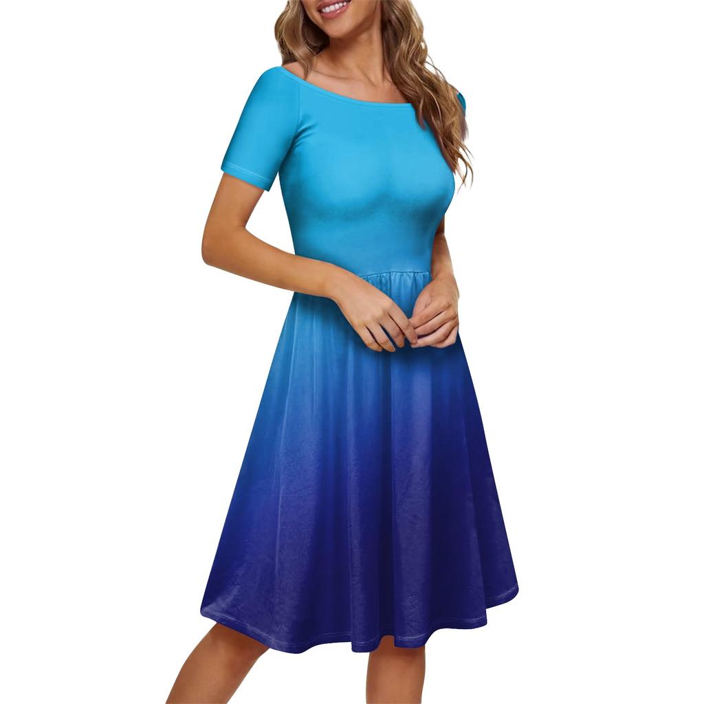 Women's Dress Short Sleeve Raglan Round Neck Large Neck Off Shoulder Gradient Dress