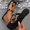 Fashion Women Summer Beach Flip Flops Fashion Metal Slippers Luxury Flats Sandals Casual Slip On Shoes New Slides Women Slippers