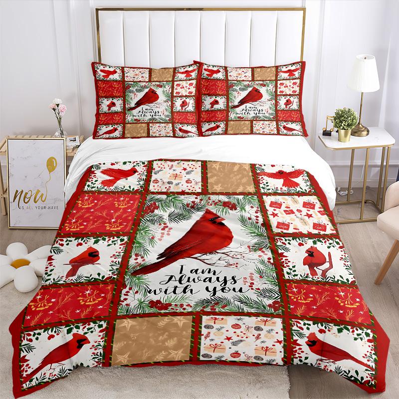Cardinal Winter Scene Print 3Pcs Bedding Setduvet Cover With 2 Bedropillowcase Home Birthday Gift