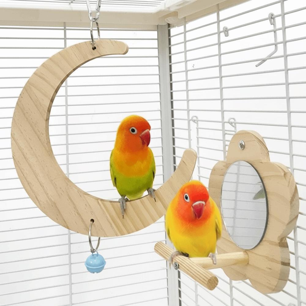Bite Resistant Bird Flower Mirror Toy Hanging Parrot Swing Toy Parrot Swing Stand  Cage Accessories