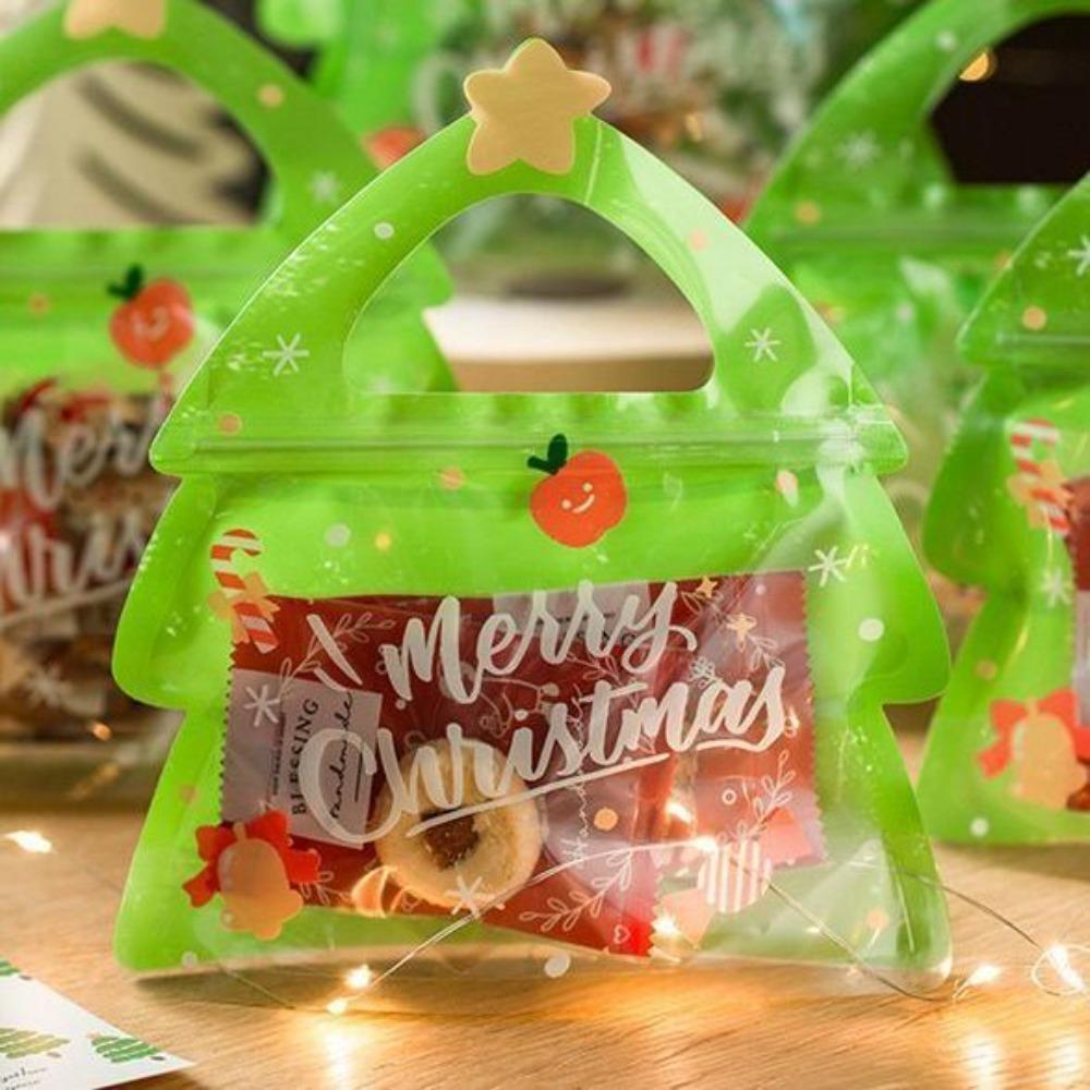 10pcs Elk Christmas Tree Shaped Christmas Gift Bags Plastic Candy Pouches  Weddding Gifts