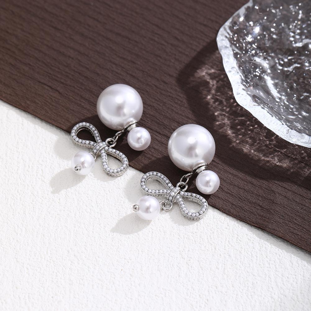 Silver Needle Pearl Bow Pendant Stud Earrings, Elegant High-End, 2025 New Trend Ear Jewelry