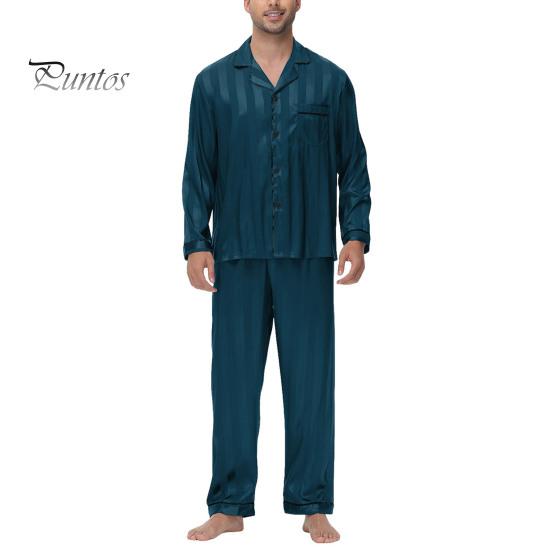 2 шт./компл. Шелковый атласный мужской пижамный комплект с пуговицами, длинными рукавами, верхом из пижамы с воротником-стойкой, пуговицами спереди, нагрудным карманом, длинными штанами, одежда для сна