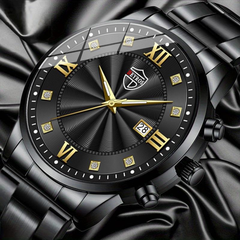 Модные мужские кварцевые часы из нержавеющей стали с календарем, деловые наручные часы, мужские подарки