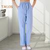 Летние брюки для медсестры со средней посадкой и эластичной резинкой на талии, широкие длинные брюки, однотонные женские рабочие брюки с карманами