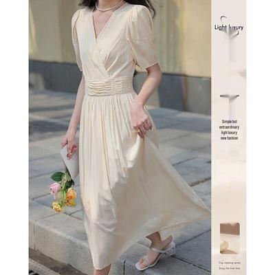 Sishuinianhua Женское элегантное миди-платье А-силуэта с короткими рукавами L22059L1