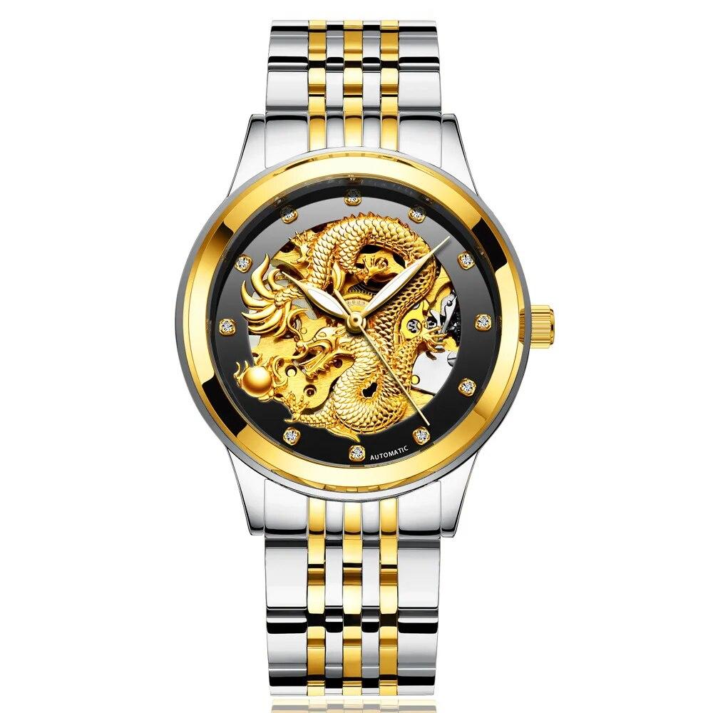 Gold Dragon Design Luxury Automatic Mechanical Watch for Men Super Brand Stainless Steel Luminous Waterproof Men's Watch
