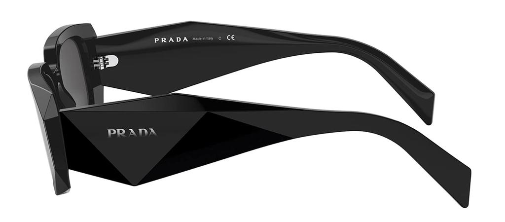 Prada PR 17WSF 1AB5S0 Black Plastic Rectangular Sunglasses Grey Lenses, Black/Silver Logo, 51-20-145