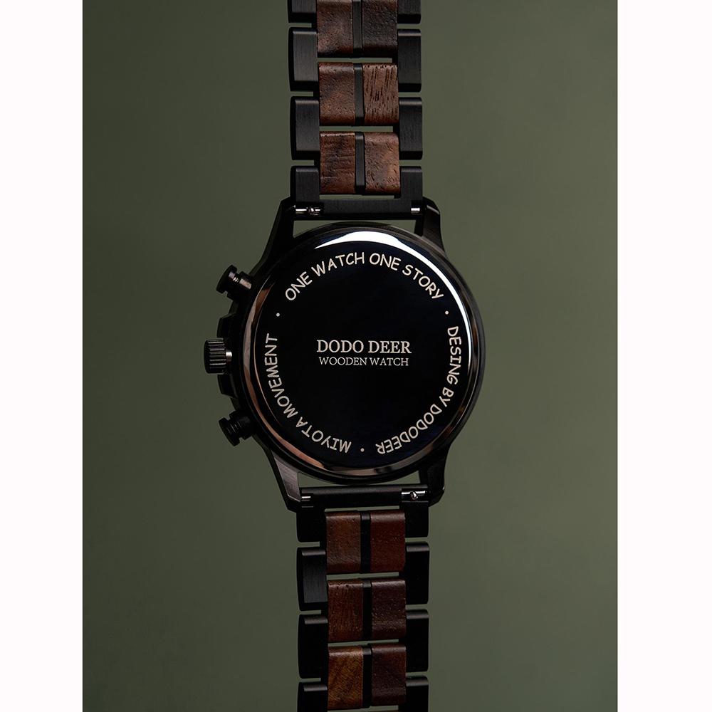 Mens Retro Wooden Watch Handmade Calendar Chronograph 3-sub Dials Luminous Wrist Watches Male Gift