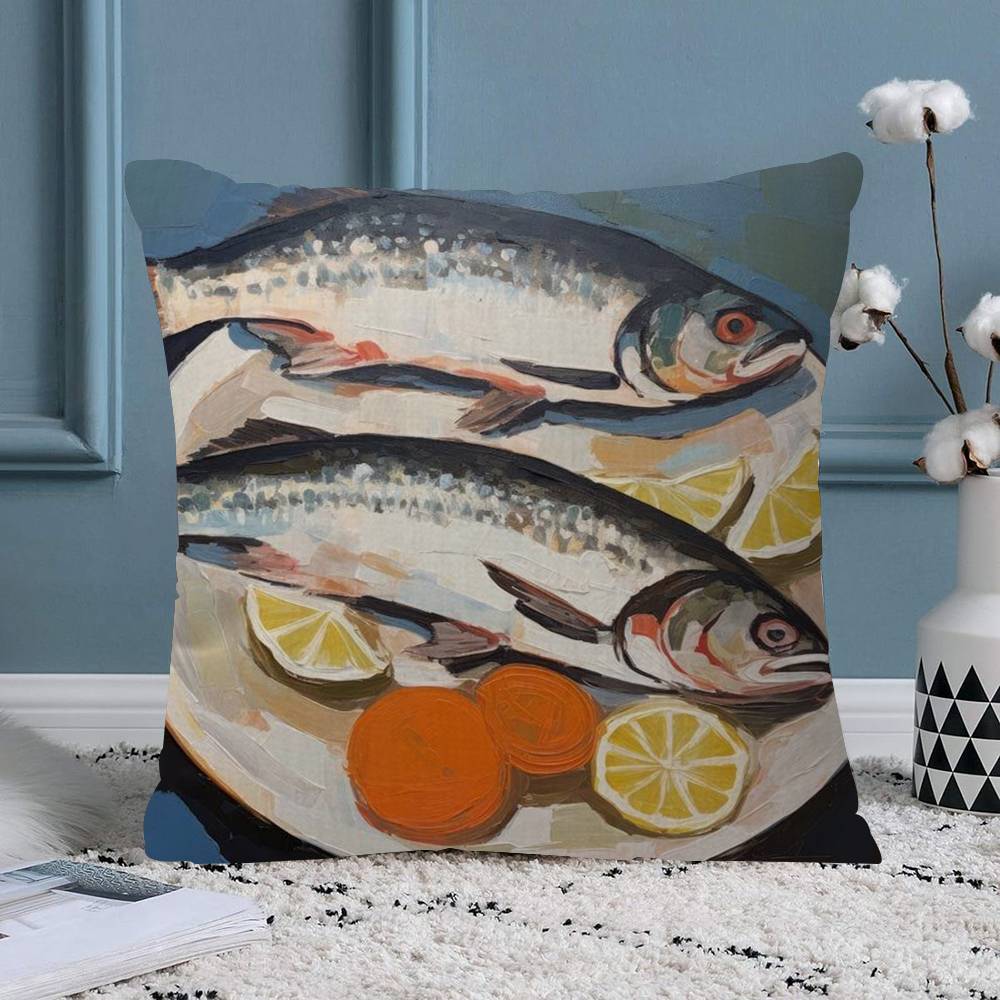 Sardines Pillow Covers Cartoon Sofa Decorative Home Doublesided Printing Short Plush Cute Cushion Cover