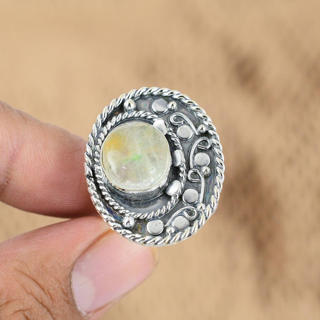 Кольцо-заявление из стерлингового серебра с камнем садовый кварц, ручная работа