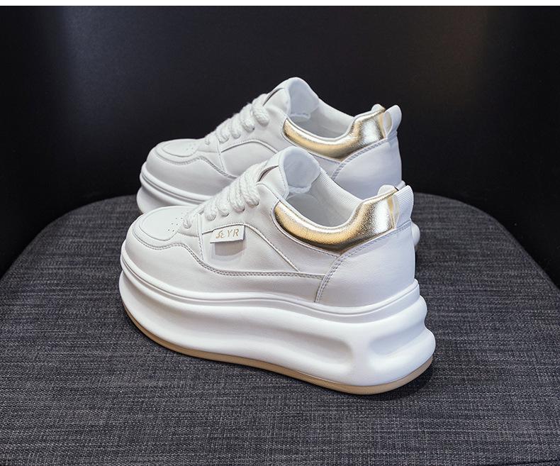 Весна 2025 Белые кожаные кеды на платформе – Повседневные женские туфли на танкетке