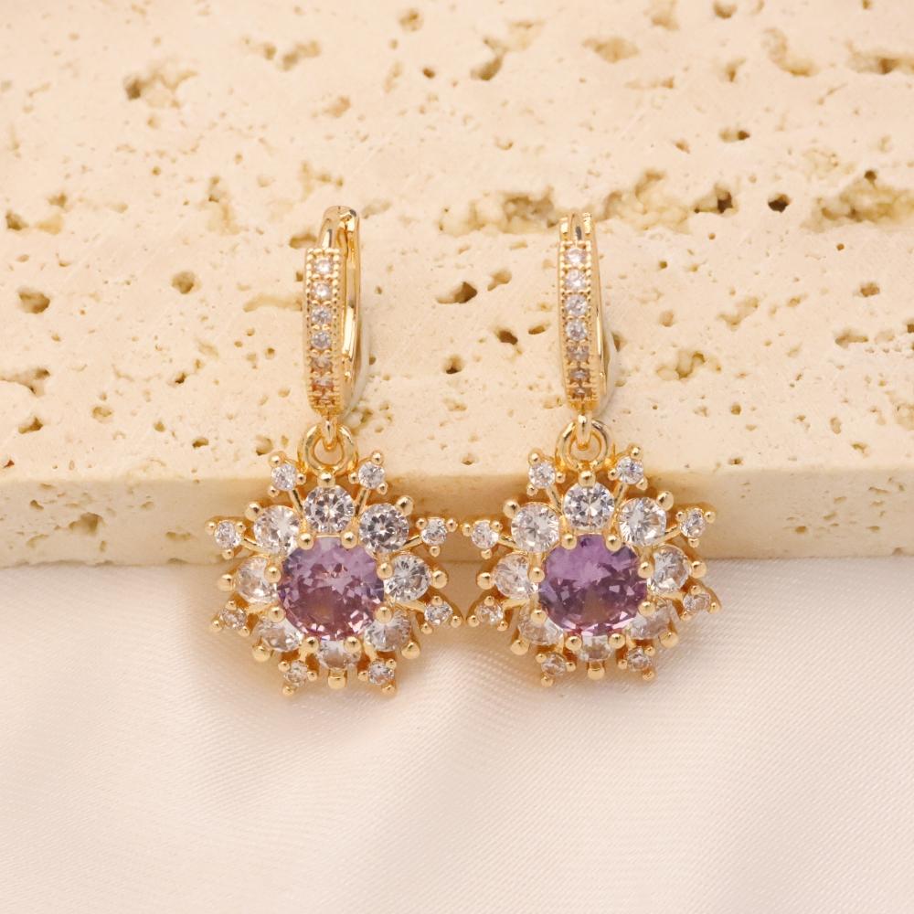 1 Pair Luxury Purple Flowers Dangle Earrings for Women Zirconia Earring Jewelry Wedding Party Accessories