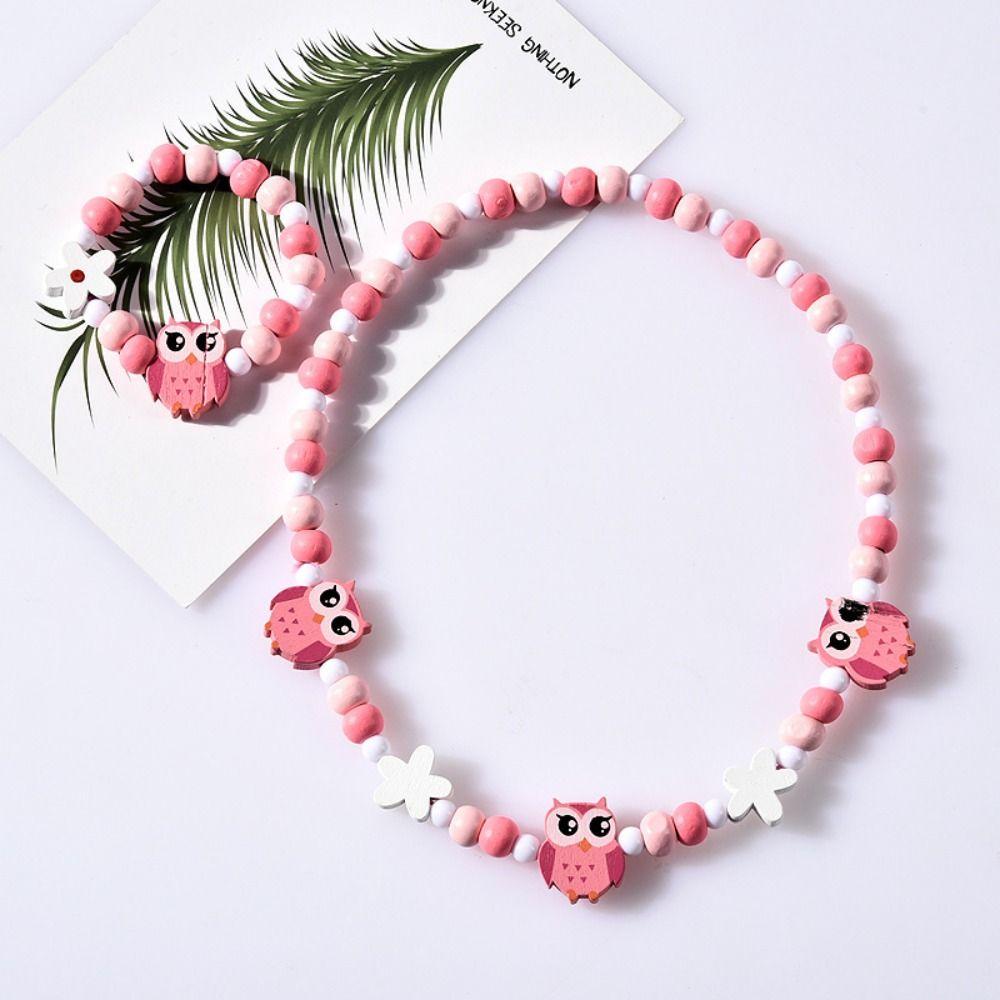 2pcs Cute Cartoon Wood Beads Necklace Animal Shape Children's Necklace Bracelet Jewelry Set