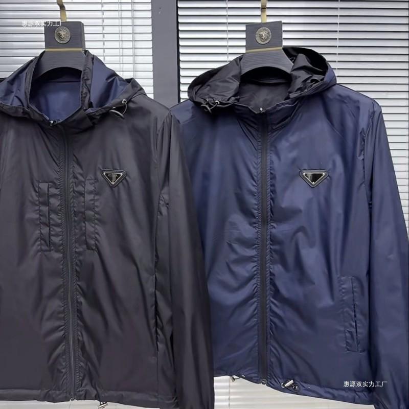Mens Reversible Hooded Windbreaker Jacket Slim Fit Casual Baseball Style Outerwear