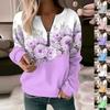 Women Sweatshirt Pullover Basic Quarter Zipper Long Sleeve Print Flowers Hoodie Casual Top