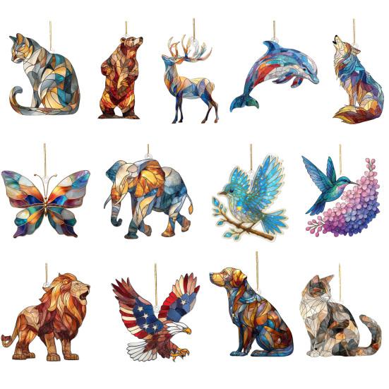 Красочный кулон в виде животного, акриловый ловец солнца, подвесное украшение на окно, 2D акриловый принт, праздничный декор для рождественской елки и дома