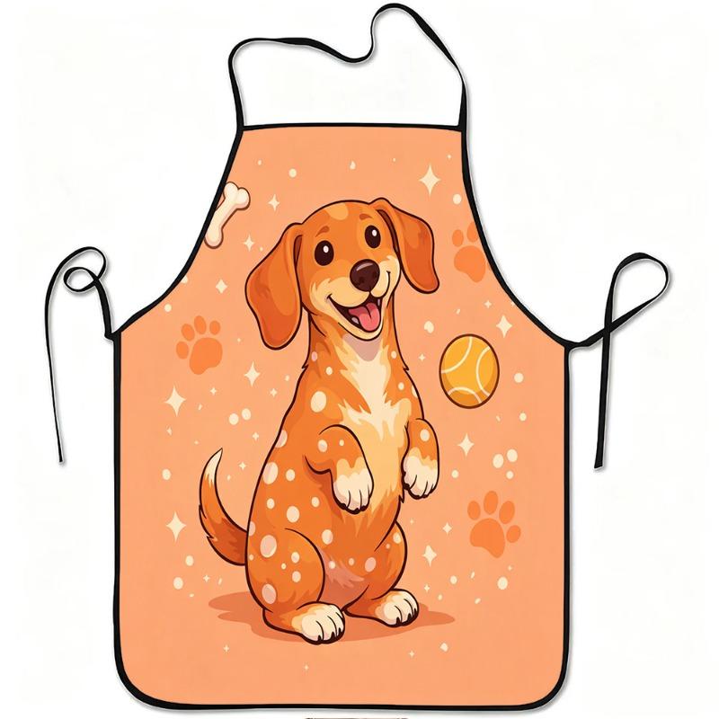 1pc Cute Turkish Dog Cartoon Print Apron, Durable And Easy to Clean, Adjustable Waistband, Polyester Material, Suitable for Kitchen Cooking, Gardening