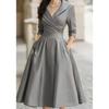 Elegant Satin Long Sleeve Dress With High Waist For Business And Street Style Women