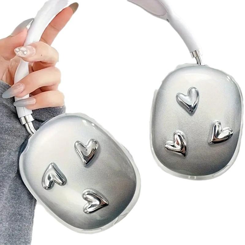 Серебристый трехмерный прозрачный чехол-сердце для apple AirPods max, защитный чехол для наушников