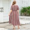 Summer Women's Dress Large Size Ethnic Style Striped Print Round Neck Short-sleeved Dress
