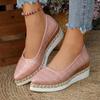 Fashion Casual Wedge Heel Pumps Women 2025 Summer Pointed Toe Medium Heel Non Slip Loafer Pumps Comfortable Soft Hemp Sole Shoes Women