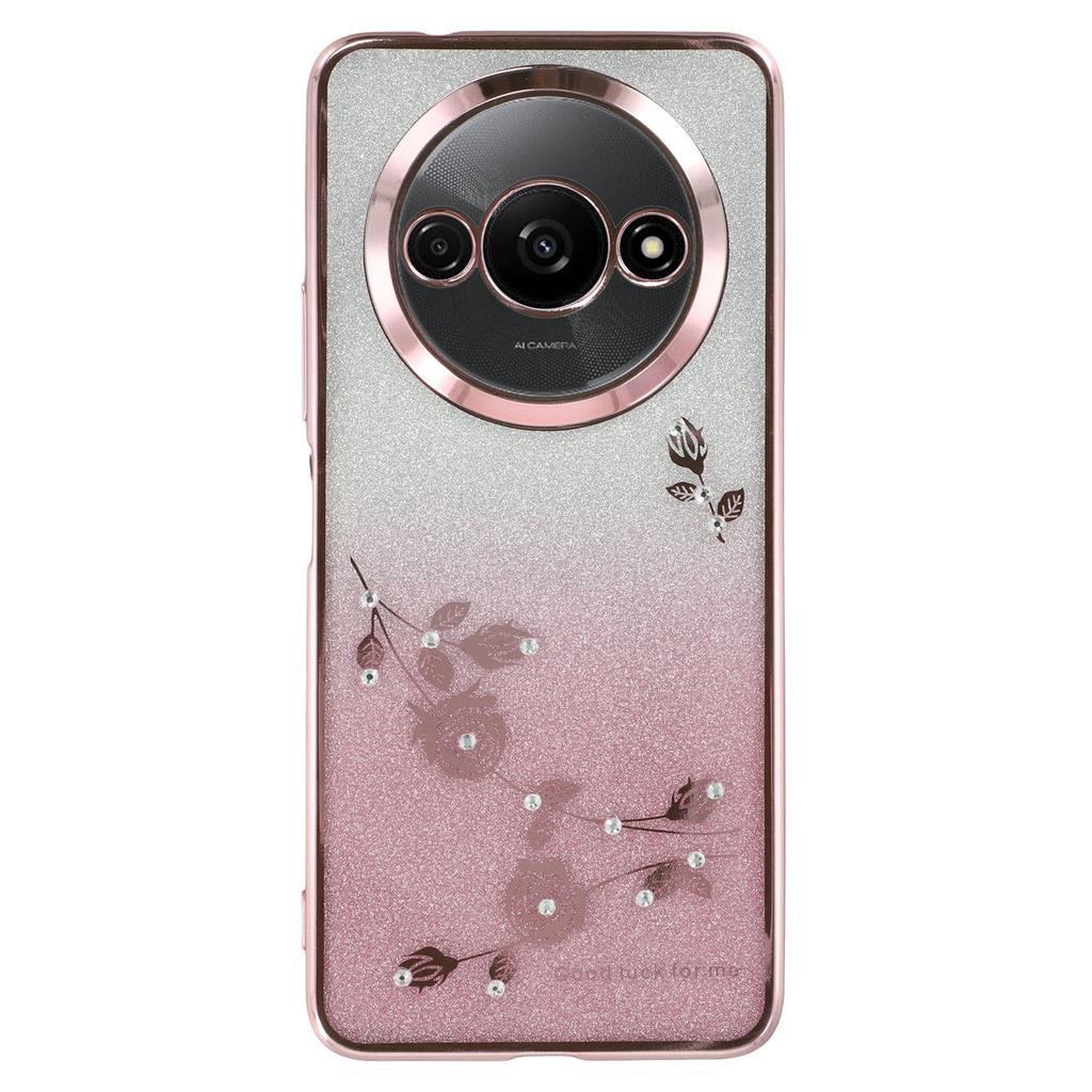 KADEM For Xiaomi Redmi A3/Poco C61 4G Glitter Flower Case Rhinestone Decor Flexible TPU Phone Cover