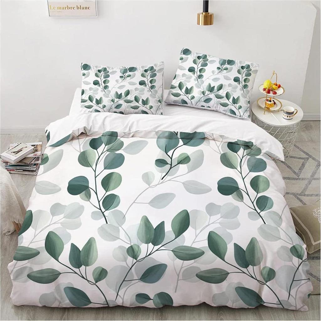 Sage Green Botanical Comforter Cover Eucalyptus Leaves Duvet Cover Spring Watercolor Plants Bedding Set Rustic Farmhouse Bed Set