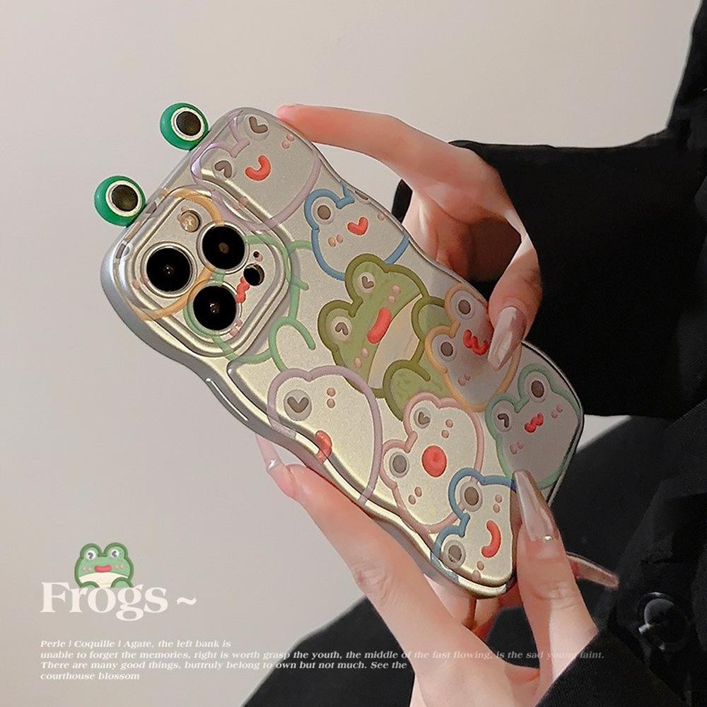 Трехмерный забавный лягушонок 15promax Чехол для iPhone Iphone14 Металлический серебристый 16 Волна 11 Подходит для 13 Мягкий