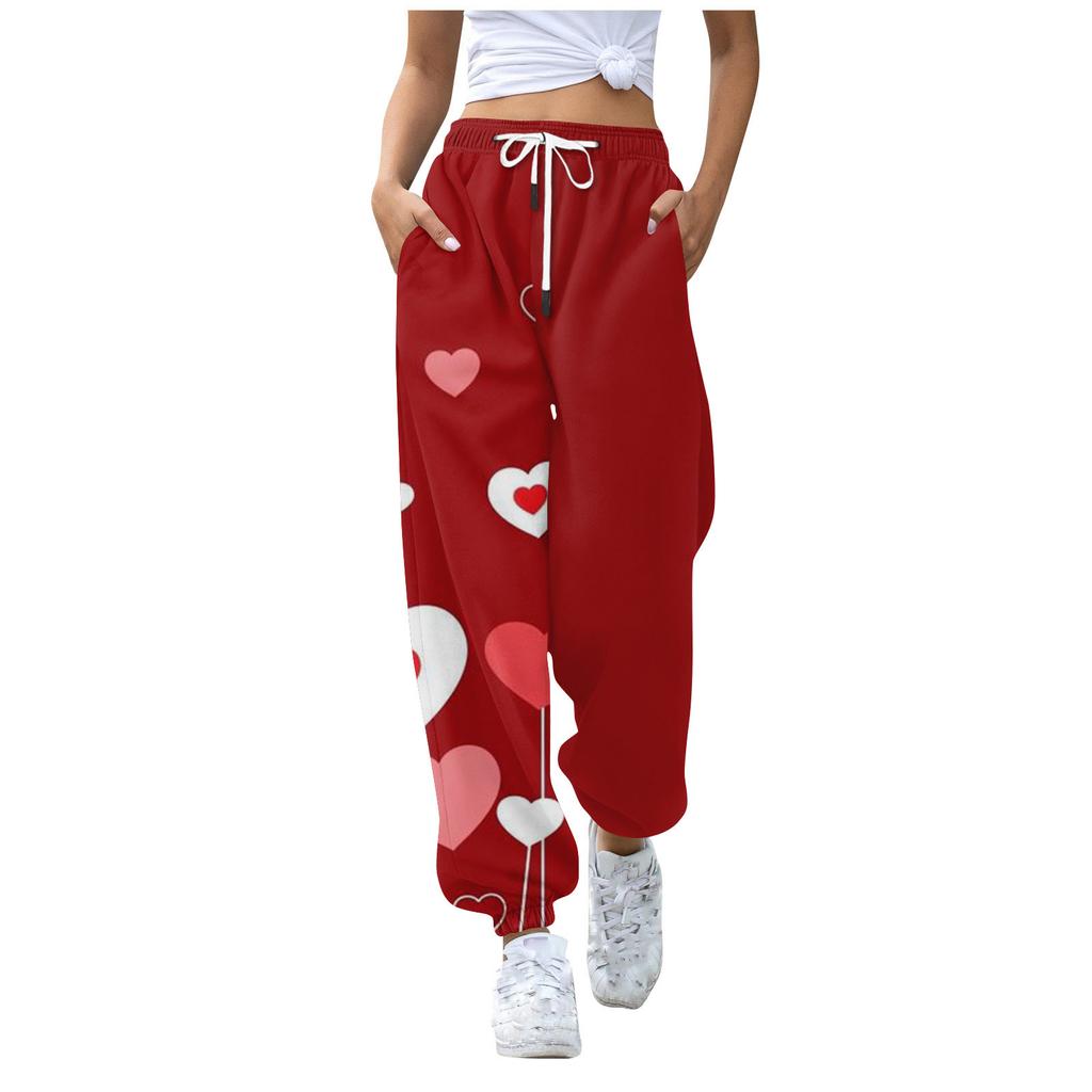 Женские повседневные брюки с принтом на День Святого Валентина и эластичной резинкой на талии