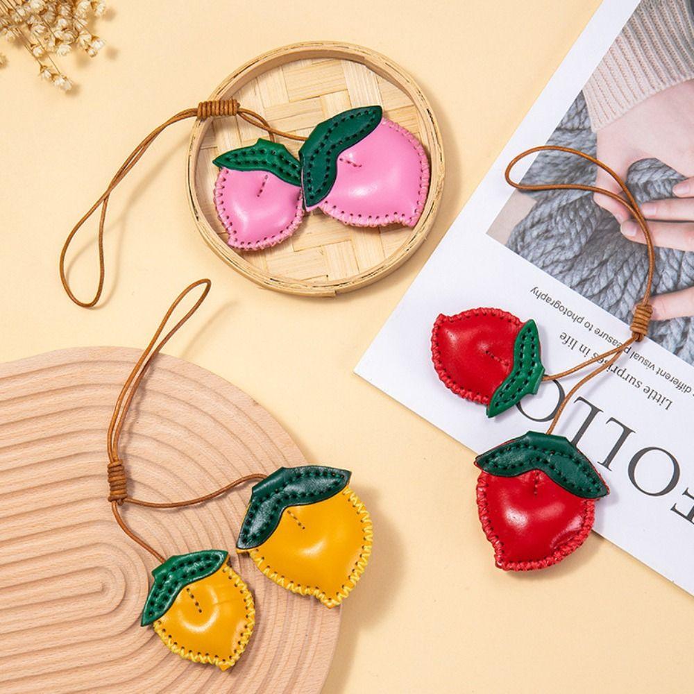 Strawberry Fruit Pendant Pear Bag Pendant Cute Leather Keychain  Women