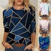 Женские повседневные летние топы с круглым вырезом и принтом, футболка с рукавом три четверти и круглым вырезом, блузка с цветочным принтом и разрезом по бокам, туника