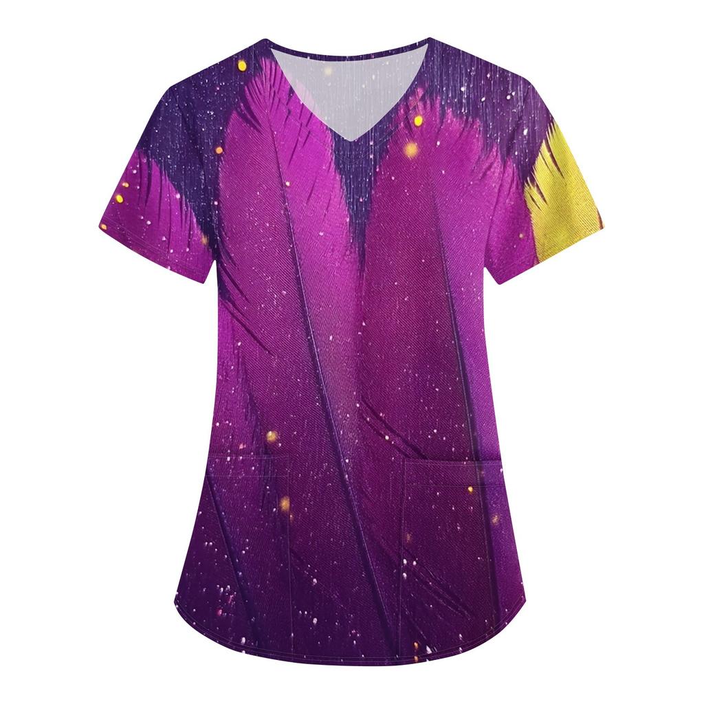 Женская карнавальная принтовая свободная униформа с V-образным вырезом и карманом с коротким рукавом