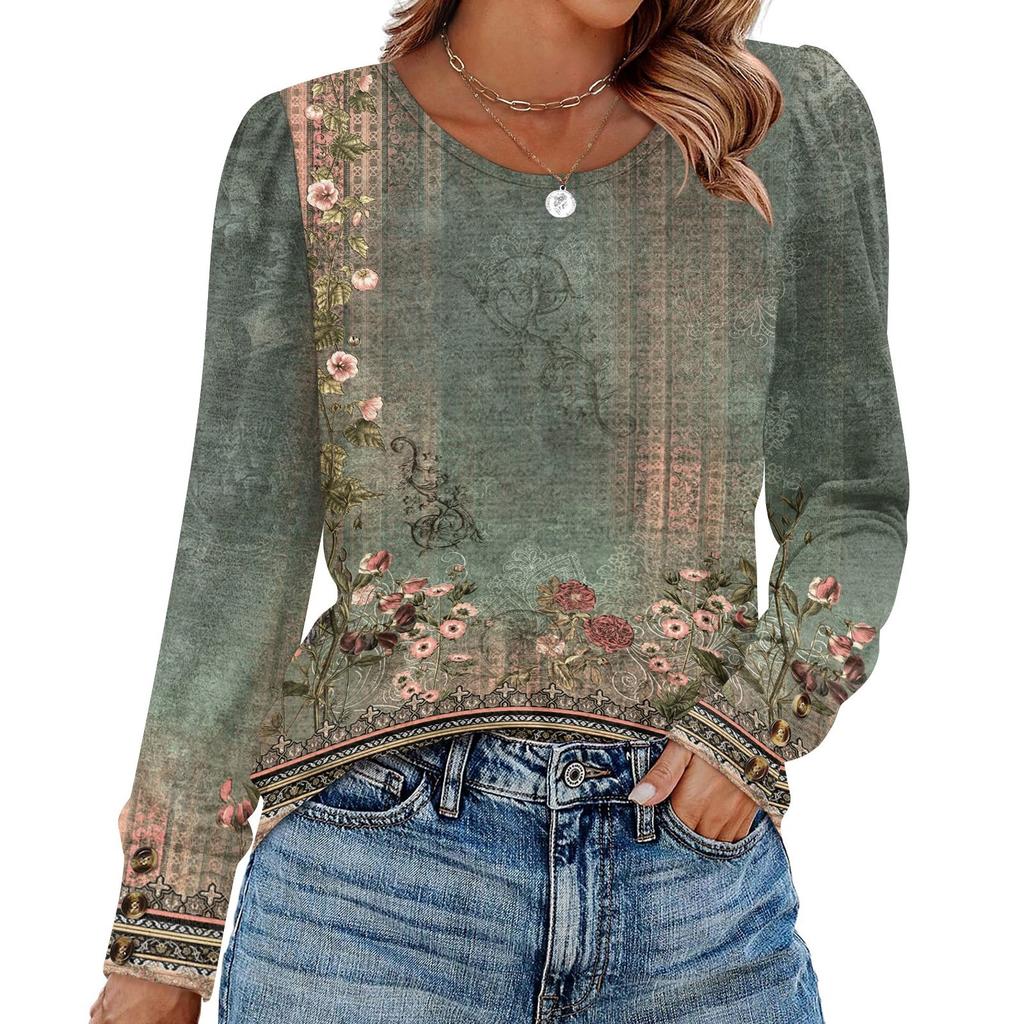 Women's Retro Printed Fashionable Long-sleeved Top