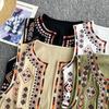 Новый национальный стиль цветочный кардиган жилет женский модный вышитый укороченный жилет винтажный О-образный вырез без рукавов женская верхняя одежда шикарный жилет топы