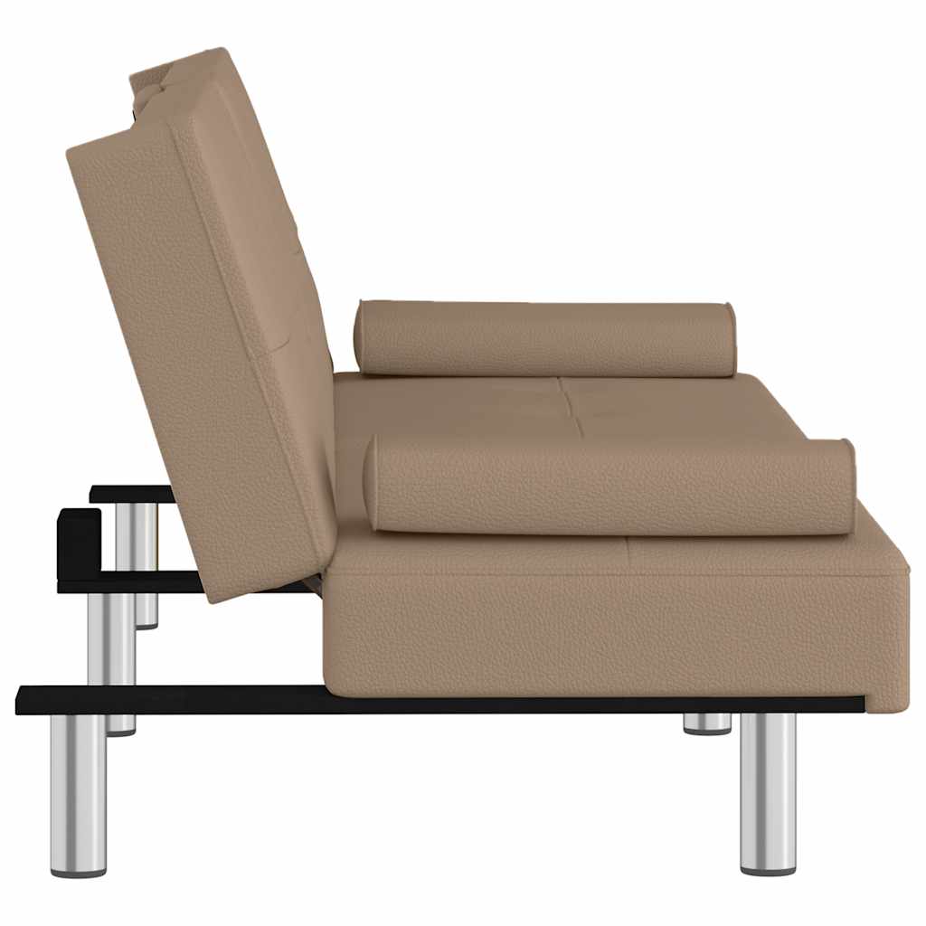 Sofa Bed with Drink Holders Cappuccino Faux Leather