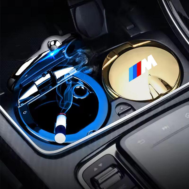 YMDM4 Car Ashtray with Cover LED Light Ashtray Sticker For BMW M Power X1 e84 X3 f25 X5 e53 x6 e71 ix3 i3 320i 330d M4 1 3 5 Series