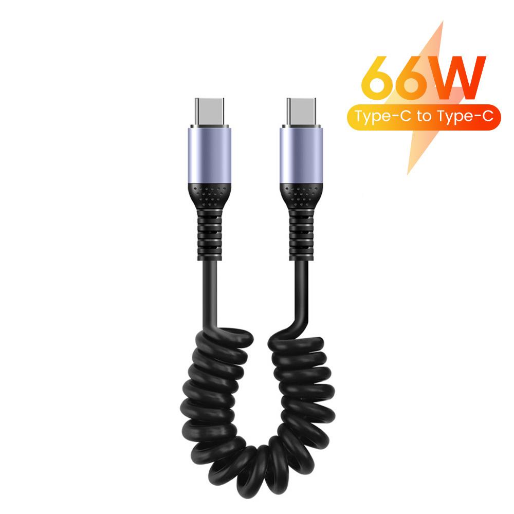 25CM To 1M Car Spring Data Cord 6A Short Fast Charging Wire USB C TO USB C Cable For iPhone15 Huawei Xiaomi Samsung Type C Cable